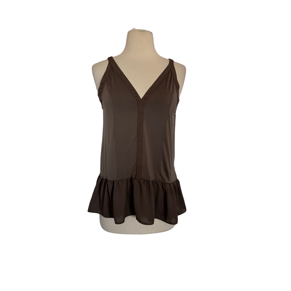 Banana Republic Brown Olive V-Neck Peplum Ruffle Sleeveless‎ Tank Top SZ XS